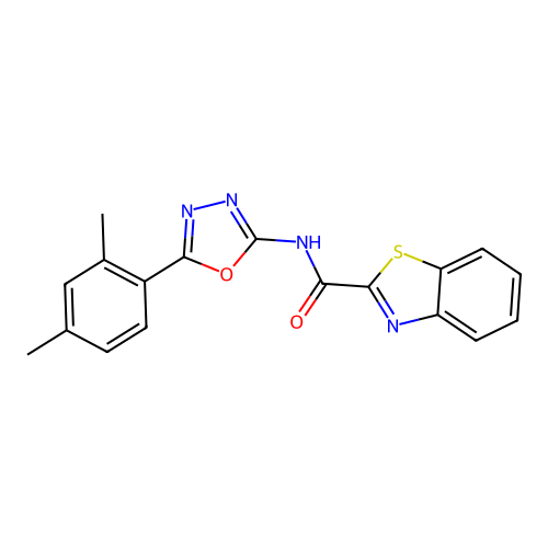 N-[5-(2,4-dimethylphenyl)-1,3,4-oxadiazol-2-yl]-1,3-benzothiazole-2-carboxamide structure