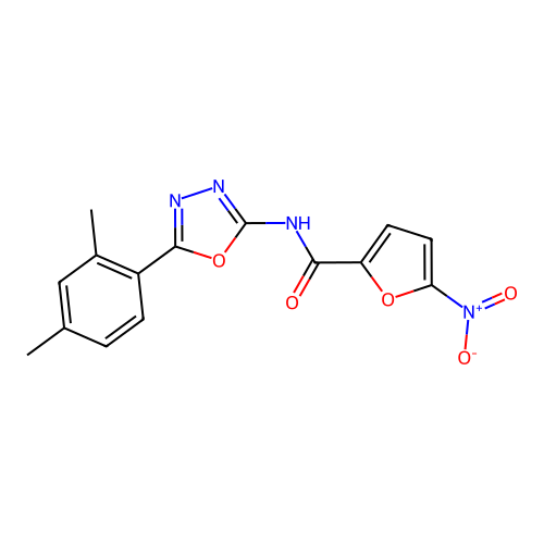N-[5-(2,4-dimethylphenyl)-1,3,4-oxadiazol-2-yl]-5-nitrofuran-2-carboxamide structure