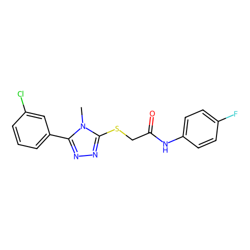 2-{[5-(3-chlorophenyl)-4-methyl-4H-1,2,4-triazol-3-yl]sulfanyl}-N-(4-fluorophenyl)acetamide structure