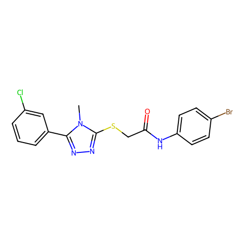 N-(4-bromophenyl)-2-[[5-(3-chlorophenyl)-4-methyl-1,2,4-triazol-3-yl]sulfanyl]acetamide structure
