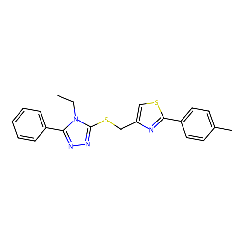 4-[(4-ethyl-5-phenyl-1,2,4-triazol-3-yl)sulfanylmethyl]-2-(4-methylphenyl)-1,3-thiazole structure