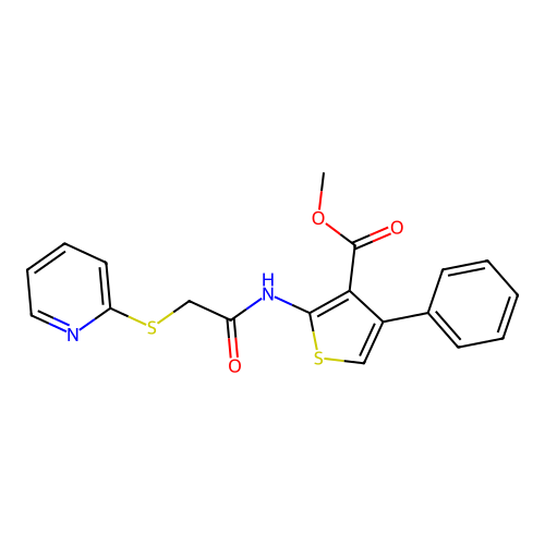Methyl 4-phenyl-2-(2-(2-pyridylthio)acetylamino)thiophene-3-carboxylate structure