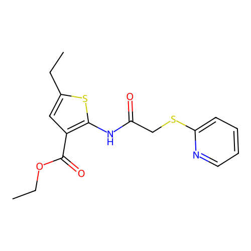Ethyl 5-ethyl-2-(2-(2-pyridylthio)acetylamino)thiophene-3-carboxylate structure