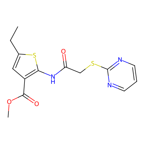 Methyl 5-ethyl-2-(2-pyrimidin-2-ylthioacetylamino)thiophene-3-carboxylate structure