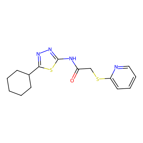 N-(5-cyclohexyl-1,3,4-thiadiazol-2-yl)-2-pyridin-2-ylsulfanylacetamide structure