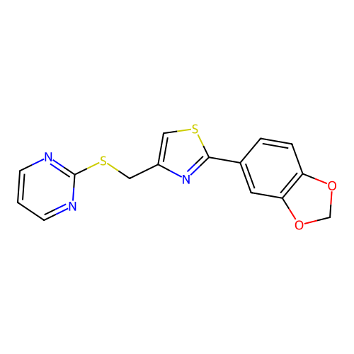2-(1,3-Benzodioxol-5-yl)-4-(pyrimidin-2-ylsulfanylmethyl)-1,3-thiazole structure