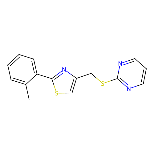 2-(2-Methylphenyl)-4-(pyrimidin-2-ylsulfanylmethyl)-1,3-thiazole structure