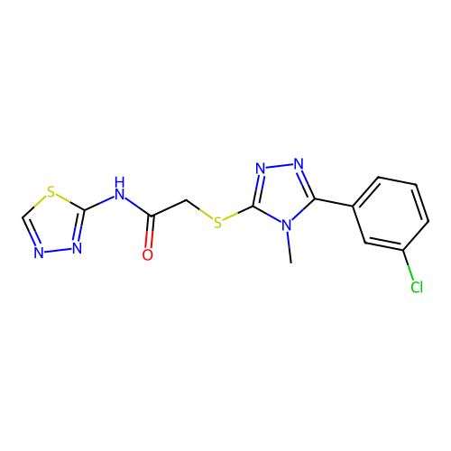 2-[[5-(3-chlorophenyl)-4-methyl-1,2,4-triazol-3-yl]sulfanyl]-N-(1,3,4-thiadiazol-2-yl)acetamide structure