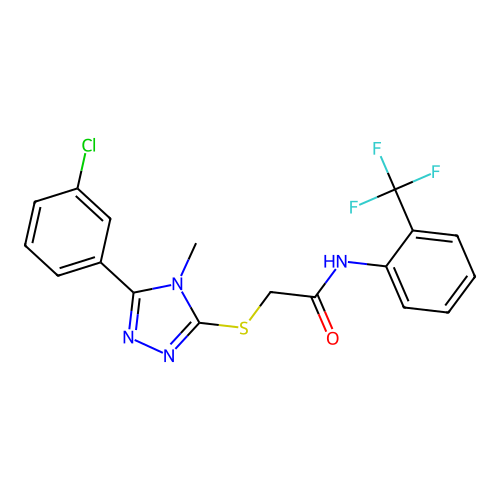 2-{[5-(3-chlorophenyl)-4-methyl-4H-1,2,4-triazol-3-yl]sulfanyl}-N-[2-(trifluoromethyl)phenyl]acetamide structure