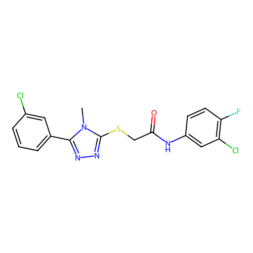 N-(3-chloro-4-fluorophenyl)-2-{[5-(3-chlorophenyl)-4-methyl-4H-1,2,4-triazol-3-yl]sulfanyl}acetamide structure