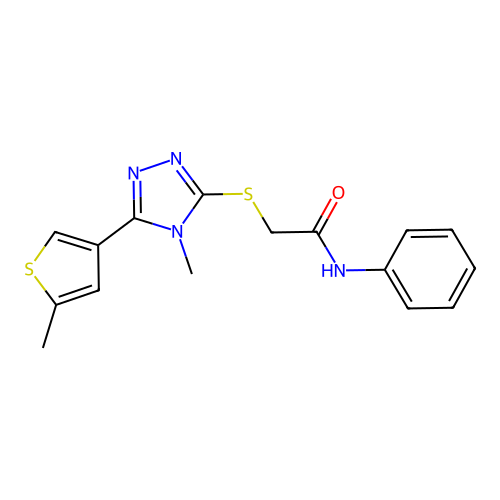 2-[[4-methyl-5-(5-methylthiophen-3-yl)-1,2,4-triazol-3-yl]sulfanyl]-N-phenylacetamide structure
