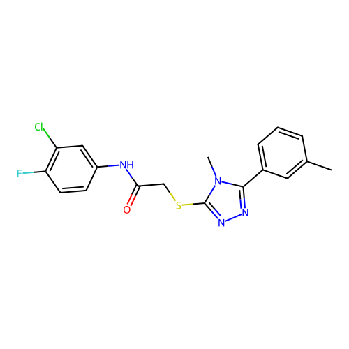 N-(3-chloro-4-fluorophenyl)-2-{[4-methyl-5-(3-methylphenyl)-4H-1,2,4-triazol-3-yl]sulfanyl}acetamide structure