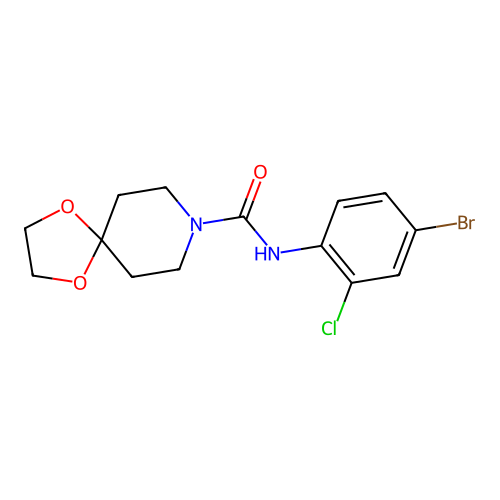 N-(4-bromo-2-chlorophenyl)-1,4-dioxa-8-azaspiro[4.5]decane-8-carboxamide structure