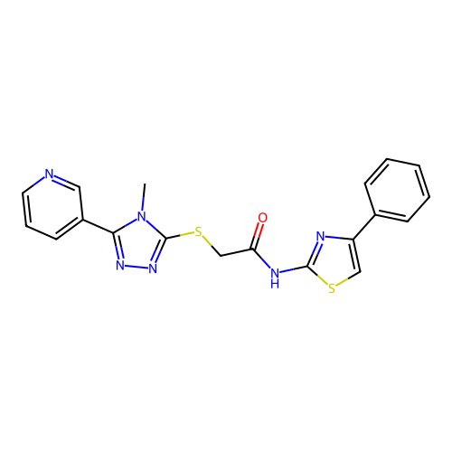 2-[(4-methyl-5-pyridin-3-yl-1,2,4-triazol-3-yl)sulfanyl]-N-(4-phenyl-1,3-thiazol-2-yl)acetamide structure