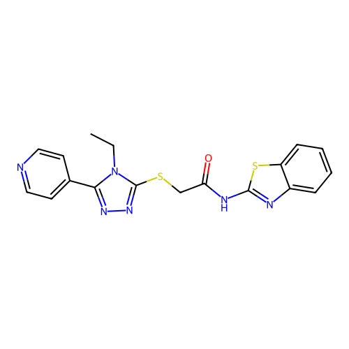 N-(1,3-benzothiazol-2-yl)-2-{[4-ethyl-5-(pyridin-4-yl)-4H-1,2,4-triazol-3-yl]sulfanyl}acetamide structure