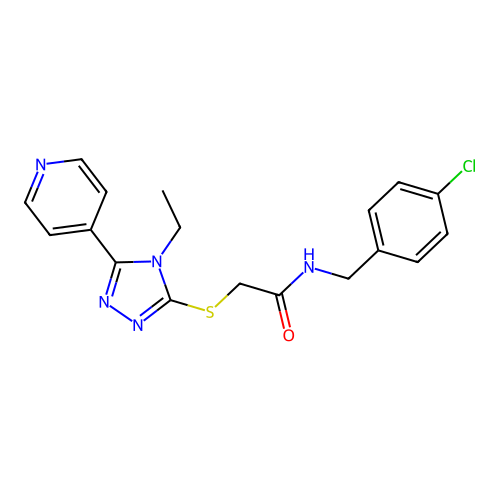 N-[(4-chlorophenyl)methyl]-2-[(4-ethyl-5-pyridin-4-yl-1,2,4-triazol-3-yl)sulfanyl]acetamide structure