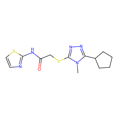 2-[(5-cyclopentyl-4-methyl-1,2,4-triazol-3-yl)sulfanyl]-N-(1,3-thiazol-2-yl)acetamide structure
