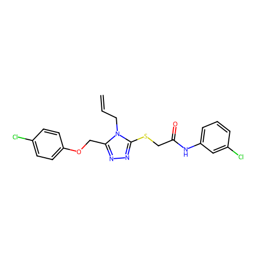 2-({5-[(4-chlorophenoxy)methyl]-4-(prop-2-en-1-yl)-4H-1,2,4-triazol-3-yl}sulfanyl)-N-(3-chlorophenyl)acetamide structure