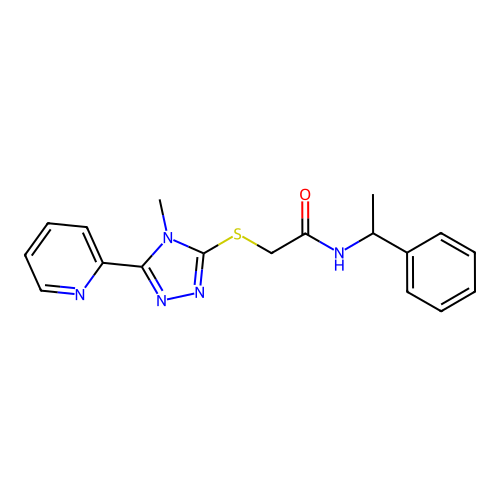2-[(4-methyl-5-pyridin-2-yl-1,2,4-triazol-3-yl)sulfanyl]-N-(1-phenylethyl)acetamide structure