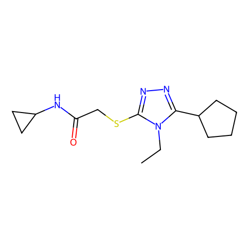 2-[(5-cyclopentyl-4-ethyl-1,2,4-triazol-3-yl)sulfanyl]-N-cyclopropylacetamide structure
