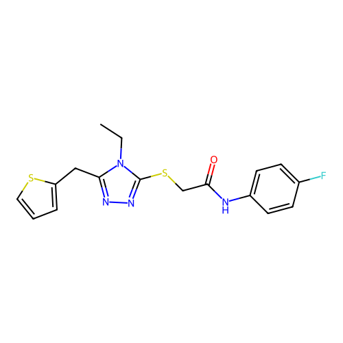 2-{[4-ethyl-5-(thiophen-2-ylmethyl)-4H-1,2,4-triazol-3-yl]sulfanyl}-N-(4-fluorophenyl)acetamide structure
