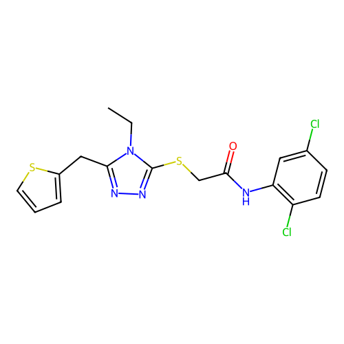 N-(2,5-dichlorophenyl)-2-[[4-ethyl-5-(thiophen-2-ylmethyl)-1,2,4-triazol-3-yl]sulfanyl]acetamide structure