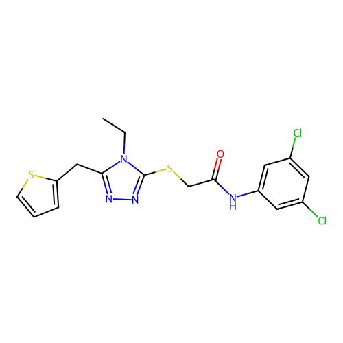 N-(3,5-dichlorophenyl)-2-[[4-ethyl-5-(thiophen-2-ylmethyl)-1,2,4-triazol-3-yl]sulfanyl]acetamide structure
