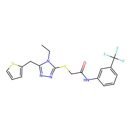 2-{[4-ethyl-5-(thiophen-2-ylmethyl)-4H-1,2,4-triazol-3-yl]sulfanyl}-N-[3-(trifluoromethyl)phenyl]acetamide structure