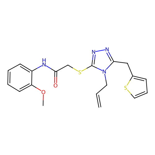 N-(2-methoxyphenyl)-2-{[4-(prop-2-en-1-yl)-5-(thiophen-2-ylmethyl)-4H-1,2,4-triazol-3-yl]sulfanyl}acetamide structure