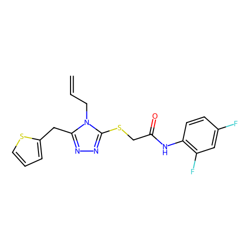 N-(2,4-difluorophenyl)-2-{[4-(prop-2-en-1-yl)-5-(thiophen-2-ylmethyl)-4H-1,2,4-triazol-3-yl]sulfanyl}acetamide structure