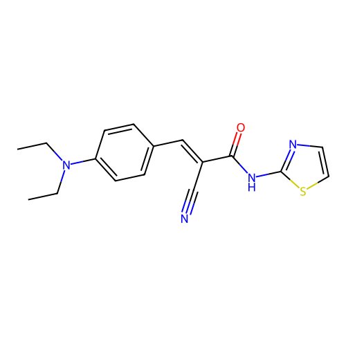 2-cyano-3-[4-(diethylamino)phenyl]-N-(1,3-thiazol-2-yl)prop-2-enamide structure