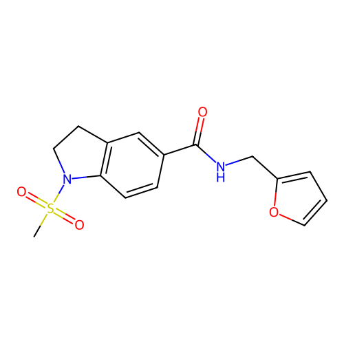 N-(furan-2-ylmethyl)-1-methylsulfonyl-2,3-dihydroindole-5-carboxamide structure