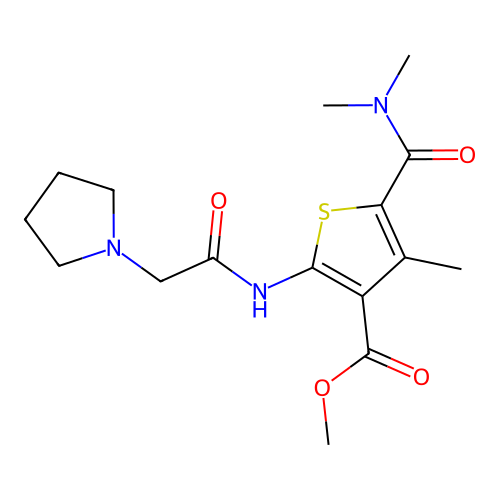 Methyl 5-(dimethylcarbamoyl)-4-methyl-2-[(2-pyrrolidin-1-ylacetyl)amino]thiophene-3-carboxylate structure