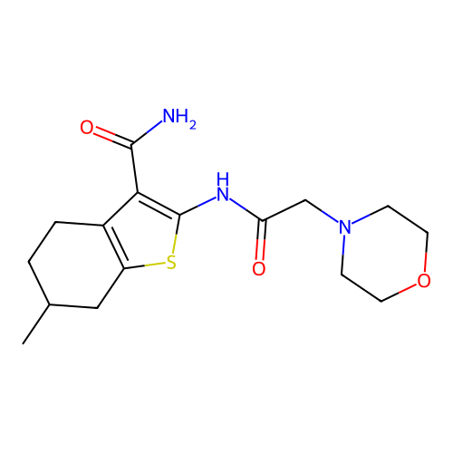 6-methyl-2-[(2-morpholin-4-ylacetyl)amino]-4,5,6,7-tetrahydro-1-benzothiophene-3-carboxamide structure
