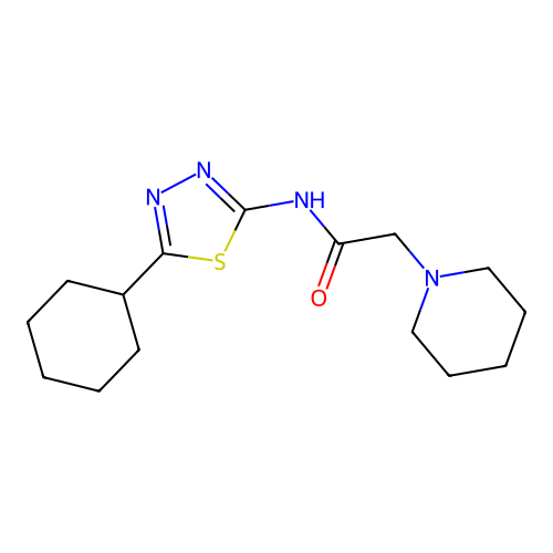 N-(5-cyclohexyl-1,3,4-thiadiazol-2-yl)-2-piperidin-1-ylacetamide structure
