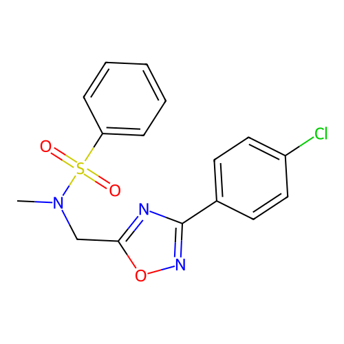 N-[[3-(4-chlorophenyl)-1,2,4-oxadiazol-5-yl]methyl]-N-methylbenzenesulfonamide structure