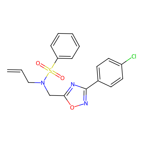 N-[[3-(4-chlorophenyl)-1,2,4-oxadiazol-5-yl]methyl]-N-prop-2-enylbenzenesulfonamide structure