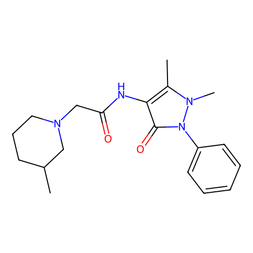 N-(1,5-dimethyl-3-oxo-2-phenylpyrazol-4-yl)-2-(3-methylpiperidin-1-yl)acetamide structure