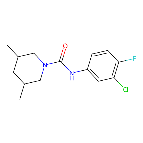 N-(3-chloro-4-fluorophenyl)-3,5-dimethylpiperidine-1-carboxamide structure