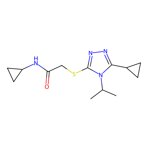 N-cyclopropyl-2-[(5-cyclopropyl-4-propan-2-yl-1,2,4-triazol-3-yl)sulfanyl]acetamide structure