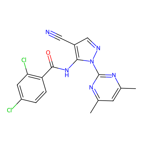 2,4-dichloro-N-[4-cyano-1-(4,6-dimethylpyrimidin-2-yl)-1H-pyrazol-5-yl]benzamide structure