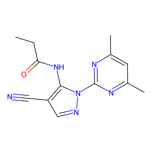 N-[4-cyano-2-(4,6-dimethylpyrimidin-2-yl)pyrazol-3-yl]propanamide structure