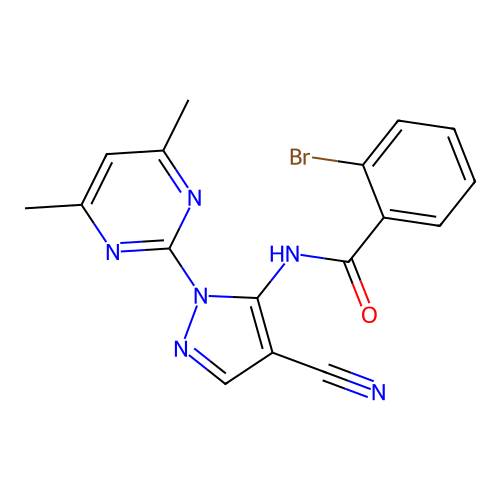 2-bromo-N-[4-cyano-1-(4,6-dimethylpyrimidin-2-yl)-1H-pyrazol-5-yl]benzamide structure