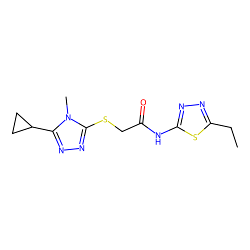 2-[(5-cyclopropyl-4-methyl-1,2,4-triazol-3-yl)sulfanyl]-N-(5-ethyl-1,3,4-thiadiazol-2-yl)acetamide structure