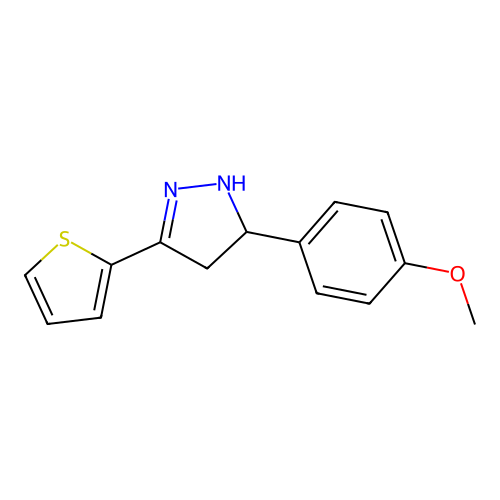 1H-Pyrazole, 4,5-dihydro-5-(4-methoxyphenyl)-3-(thienyl)- structure