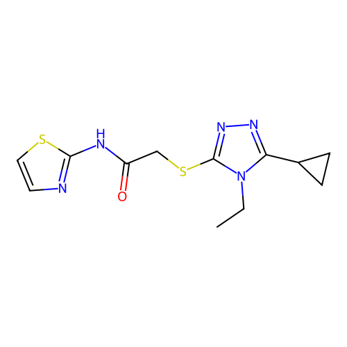2-[(5-Cyclopropyl-4-ethyl-4H-1,2,4-triazol-3-yl)thio]-N-2-thiazolylacetamide structure