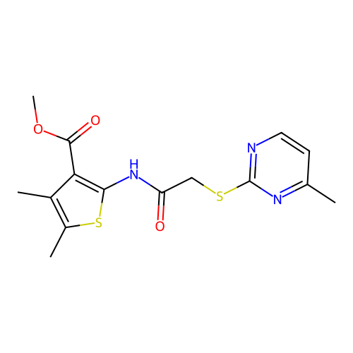 methyl 4,5-dimethyl-2-(2-((4-methylpyrimidin-2-yl)thio)acetamido)thiophene-3-carboxylate structure