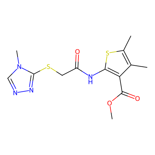 methyl 4,5-dimethyl-2-({[(4-methyl-4H-1,2,4-triazol-3-yl)sulfanyl]acetyl}amino)thiophene-3-carboxylate structure