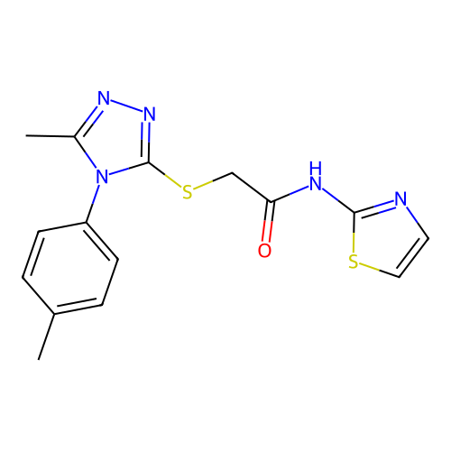 2-[[5-methyl-4-(4-methylphenyl)-1,2,4-triazol-3-yl]sulfanyl]-N-(1,3-thiazol-2-yl)acetamide structure
