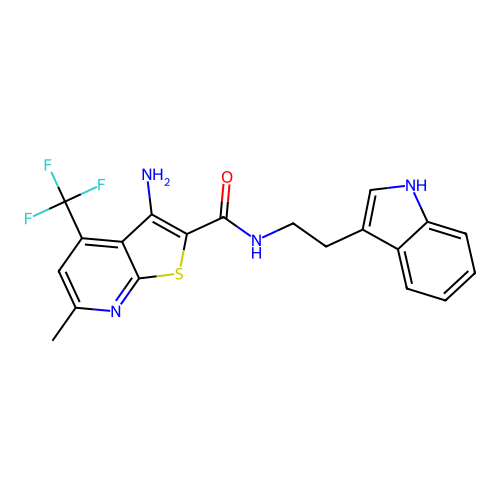 3-amino-N-[2-(1H-indol-3-yl)ethyl]-6-methyl-4-(trifluoromethyl)thieno[2,3-b]pyridine-2-carboxamide structure